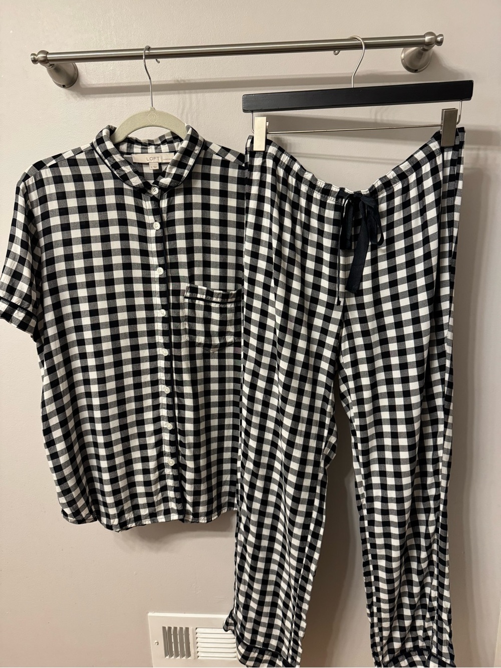 LOFT Black & White Gingham Pajama Set